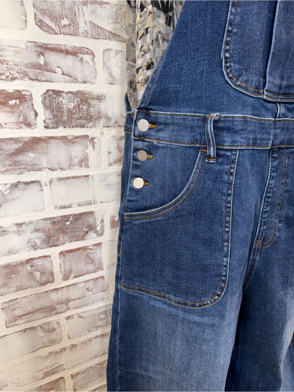 Women's Dark Blue Denim Overalls with Wide Legs Large/XL - Picture 4 of 10